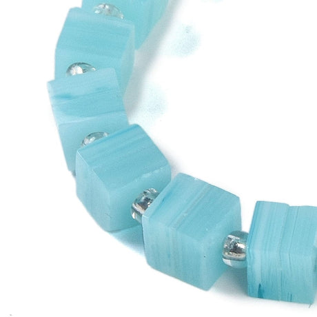 Håndlavede Kubeformet Glasperler - Blå (6x5,5mm) - Uniq Perler - 828842