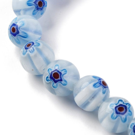 Håndlavede Lampwork Glasperler Med Blomster, Blå, (8mm) - Uniq Perler - 114954