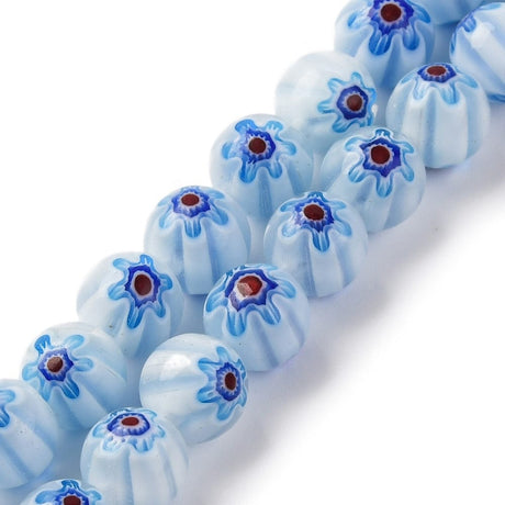 Håndlavede Lampwork Glasperler Med Blomster, Blå, (8mm) - Uniq Perler - 114954