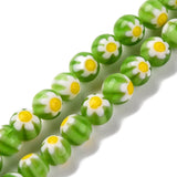 Håndlavede Lampwork Glasperler Med Blomster - Grøn/Gul (8mm) - Uniq Perler - 114953