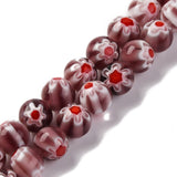 Håndlagde Lampwork Glassperler med blomster - Mørk rød/bordeaux (8mm) - Uniq Perler - 