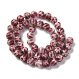 Håndlagde Lampwork Glassperler med blomster - Mørk rød/bordeaux (8mm) - Uniq Perler - 