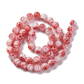Handgefertigte Lampwork-Glasperlen mit Blumen - Rot (8mm) - Uniq Perler - 114956