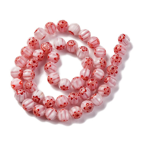 Håndlavede Lampwork Glasperler Med Blomster - Rød (8mm) - Uniq Perler - 114956