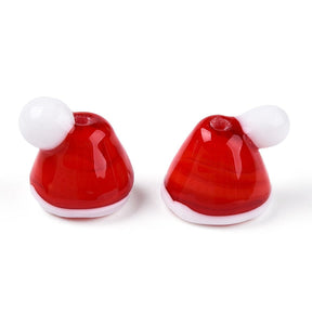 Handgjorda Lampwork-glaspärlor – Tomteluva, Röd/Vit (12–16mm) 2 st. - Uniq Perler - 115715