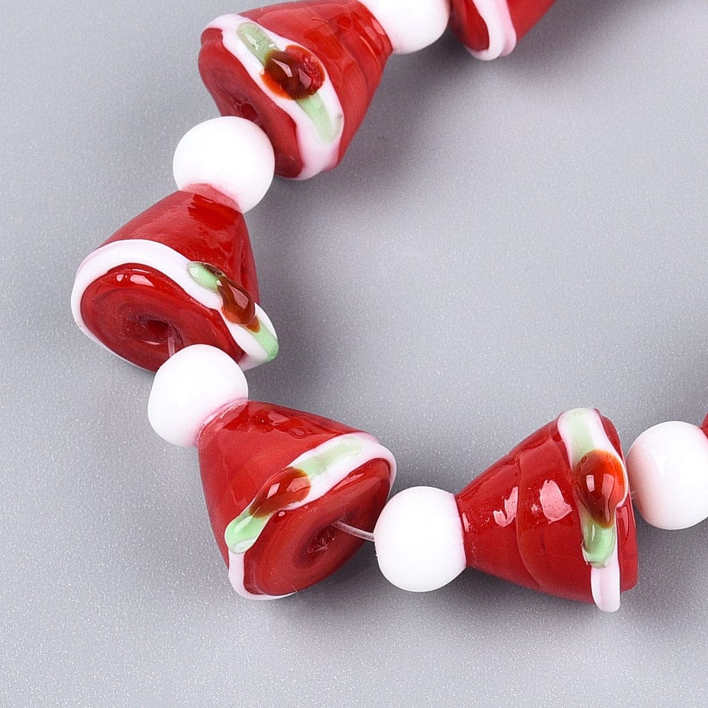 Håndlavede Lampwork Glasperler – Nissehue, Rød/Hvid (17,5–19mm) - Uniq Perler - 115510