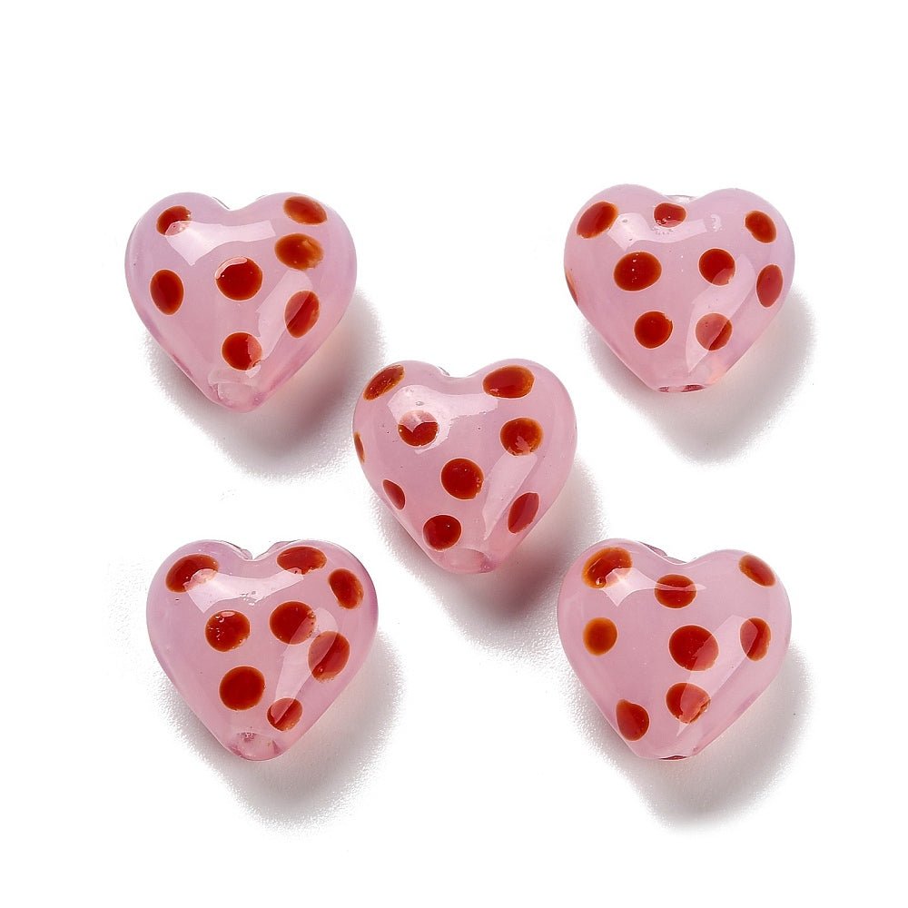 Håndlavede Lampwork Hjerte Glasperler - (12mm) 8 stk - Uniq Perler - 117719
