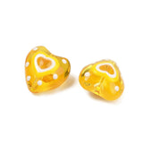 Håndlavede Lampwork Hjerte Glasperler - Gul (14mm) 4 stk - Uniq Perler - 115292