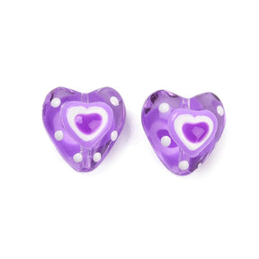 Handmade Lampwork Heart Glass Beads – Purple (14mm) 4 pcs - Uniq Perler - 886234