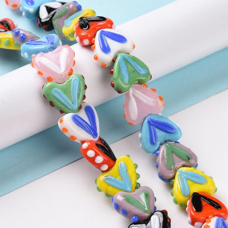 Håndlavede Lampwork Hjerte Glasperler, mix farver, (10 stk.) - Uniq Perler - 115146
