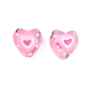 Handgefertigte Lampwork-Herz-Glasperlen - Pink (14mm) 4 Stück - Uniq Perler - 114600