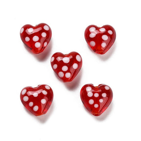 Handgjorda Lampwork Hjärtformade Glaspärlor - Röd (12mm) 8 st - Uniq Perler - 116149