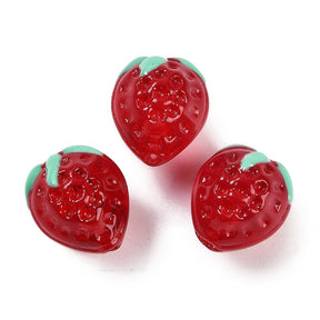 Handmade Lampwork Strawberry Glass Beads – Red (13x12mm) 4 pcs - Uniq Perler - 115712