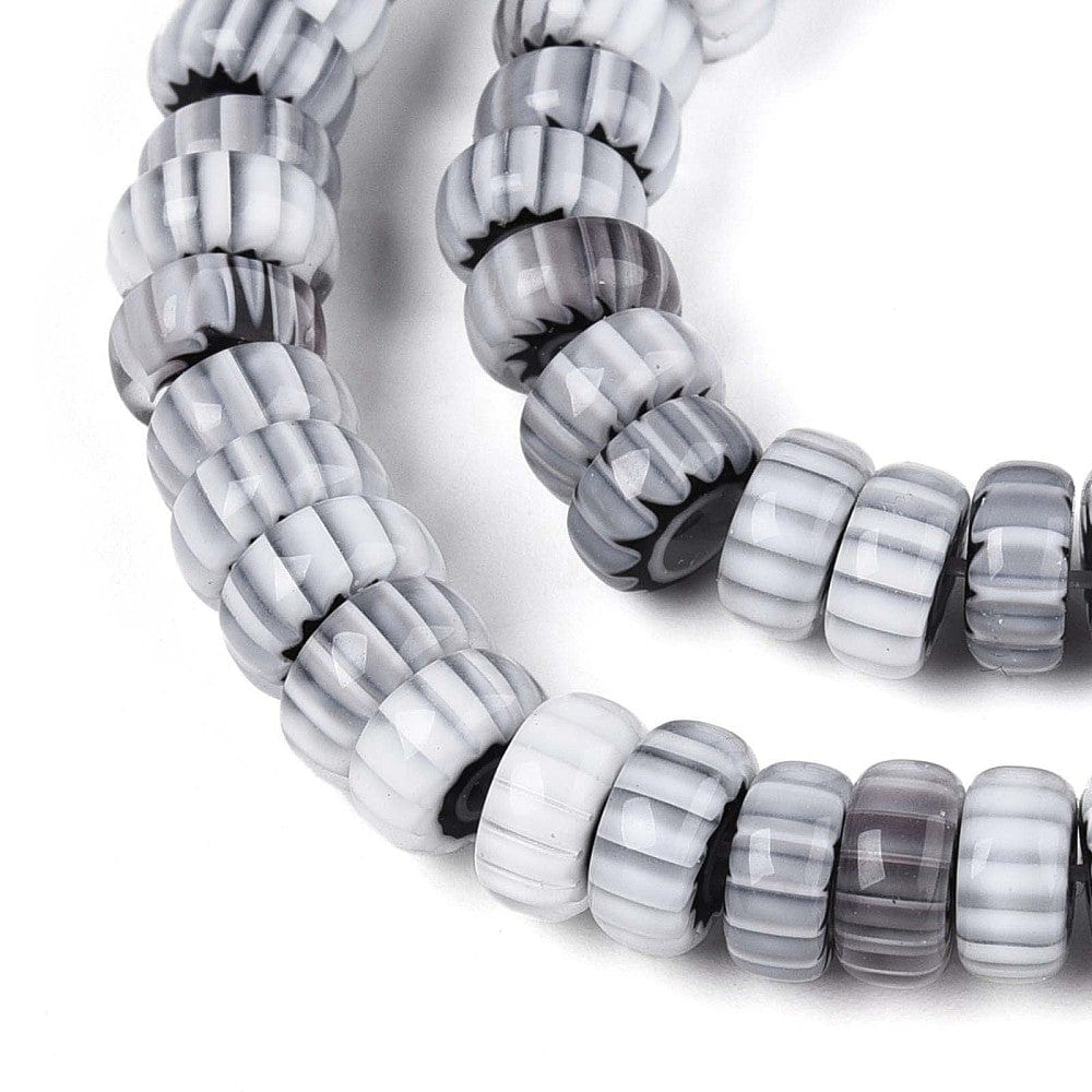 Håndlavede Millefiori Glasperler – Grå, Rondel (7,5–9mm) - Uniq Perler - 115511