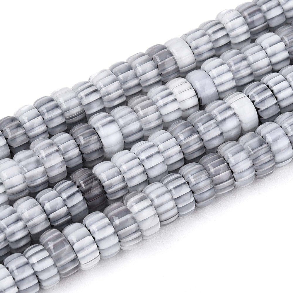 Håndlavede Millefiori Glasperler – Grå, Rondel (7,5–9mm) - Uniq Perler - 115511