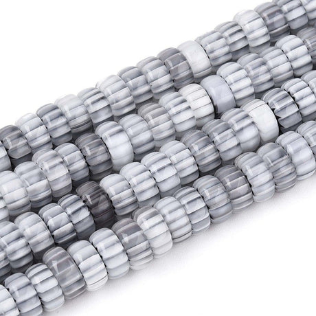 Håndlavede Millefiori Glasperler – Grå, Rondel (7,5–9mm) - Uniq Perler - 115511