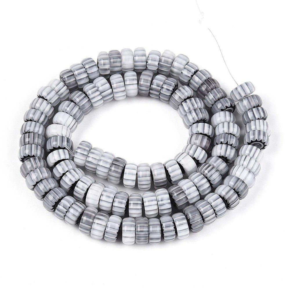 Håndlavede Millefiori Glasperler – Grå, Rondel (7,5–9mm) - Uniq Perler - 115511