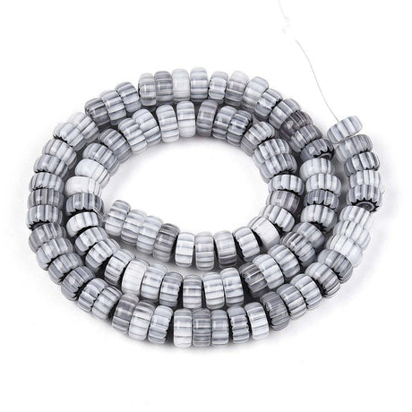 Håndlavede Millefiori Glasperler – Grå, Rondel (7,5–9mm) - Uniq Perler - 115511