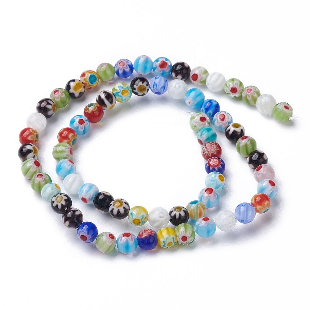 Håndlavede Millifiori Glasperler, Farve Mix (6mm) - Uniq Perler - 666928