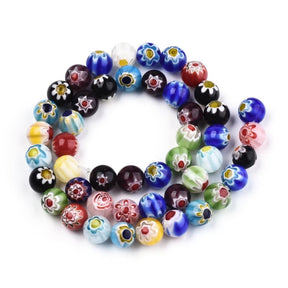Handmade Millifiori Glass Beads - Color Mix (8mm) - Uniq Perler - 115509
