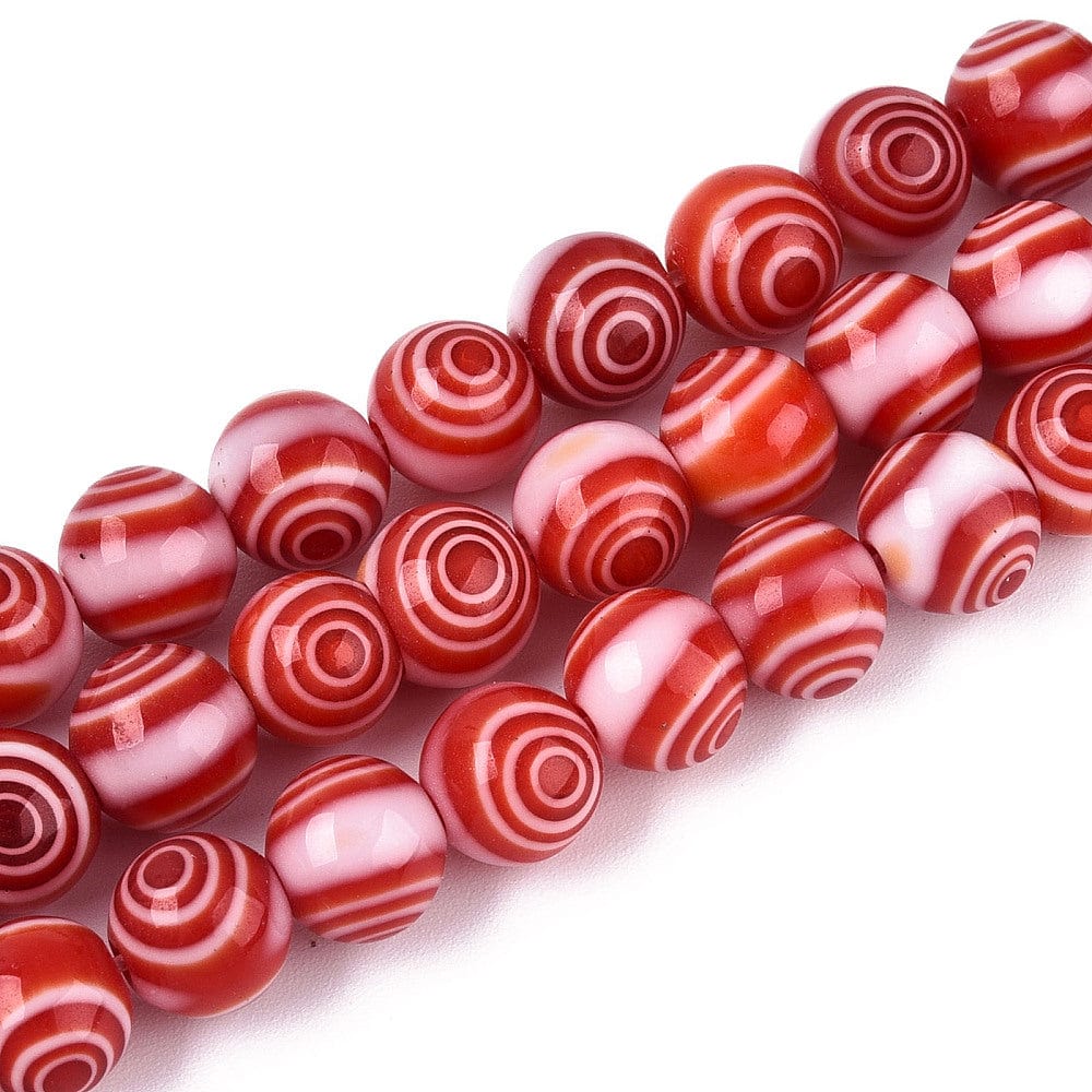 Håndlavede Millifiori Glasperler - Rød/Hvid (8mm) - Uniq Perler - 116148