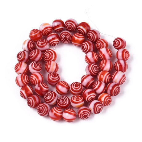 Håndlavede Millifiori Glasperler - Rød/Hvid (8mm) - Uniq Perler - 116148