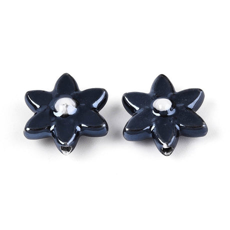 Håndlavede Porcelænsperler – Blomst Midnight Blue (16x17mm, 4 stk) - Uniq Perler - 