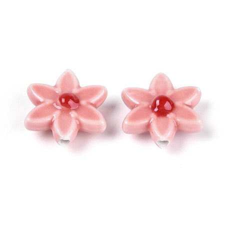 Håndlavede Porcelænsperler – Blomst Rosa/Koral(16x17mm, 4 stk) - Uniq Perler - 