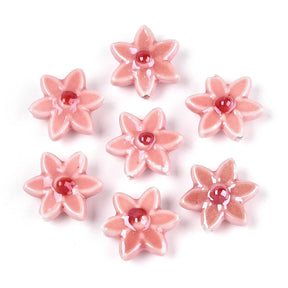 Handgjorda Porslinspärlor – Blomma Rosa/Korall(16x17mm, 4 st) - Uniq Perler - 