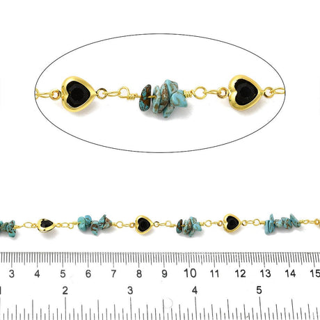 Håndlavet Kæde Med Perler Og Hjerte Links - Langtidsholdbar Forgyldt (12,5x7,5x3mm), 1m - Uniq Perler - 115138