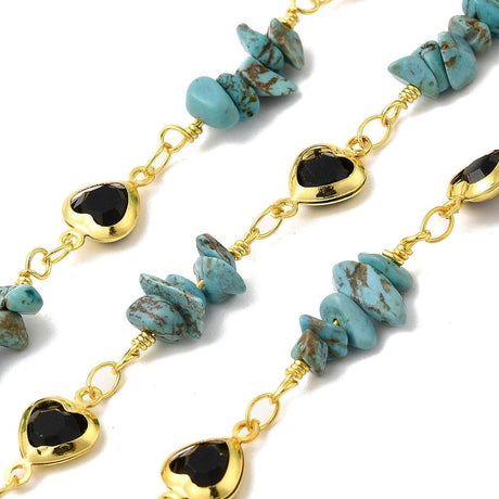 Håndlavet Kæde Med Perler Og Hjerte Links - Langtidsholdbar Forgyldt (12,5x7,5x3mm), 1m - Uniq Perler - 115138