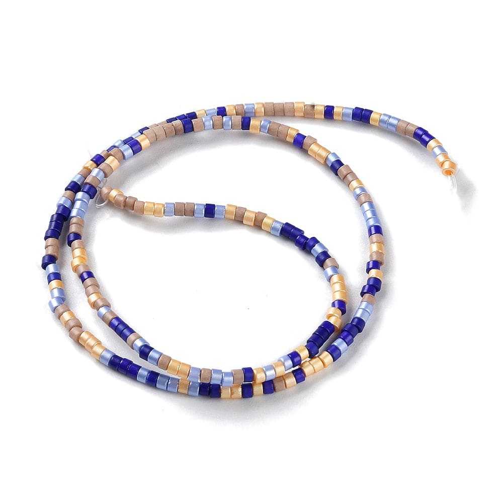 Håndlavet Lampwork Glasperler, Blå/Gylden 2,5x2mm - Uniq Perler - 346519