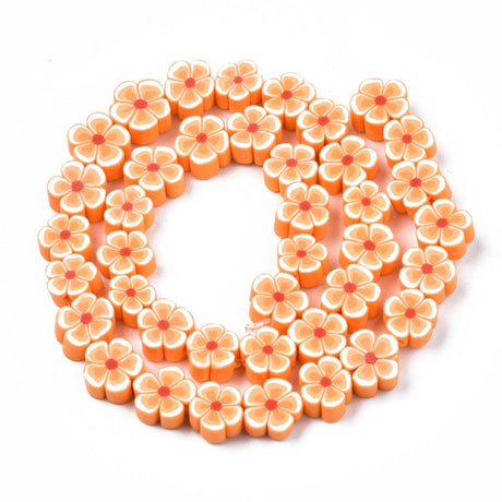 Heishi perler Fimo blomster, orange str. 10x7 mm