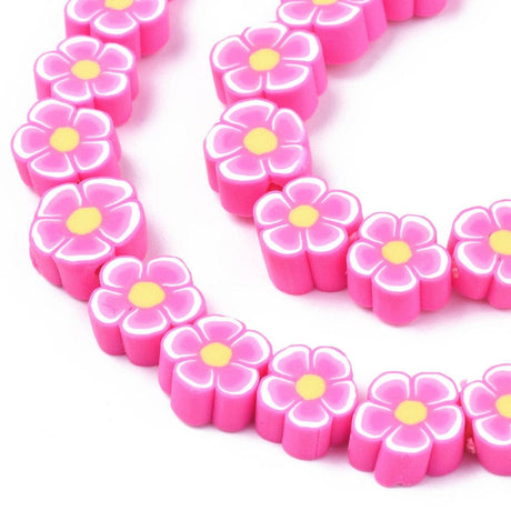 Heishi perler Fimo blomster, pink str. 10x7 mm