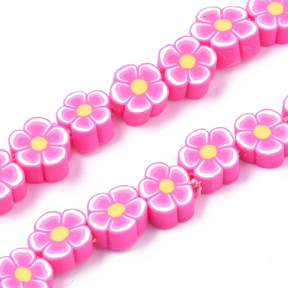 Heishi perler Fimo blomster, pink str. 10x7 mm