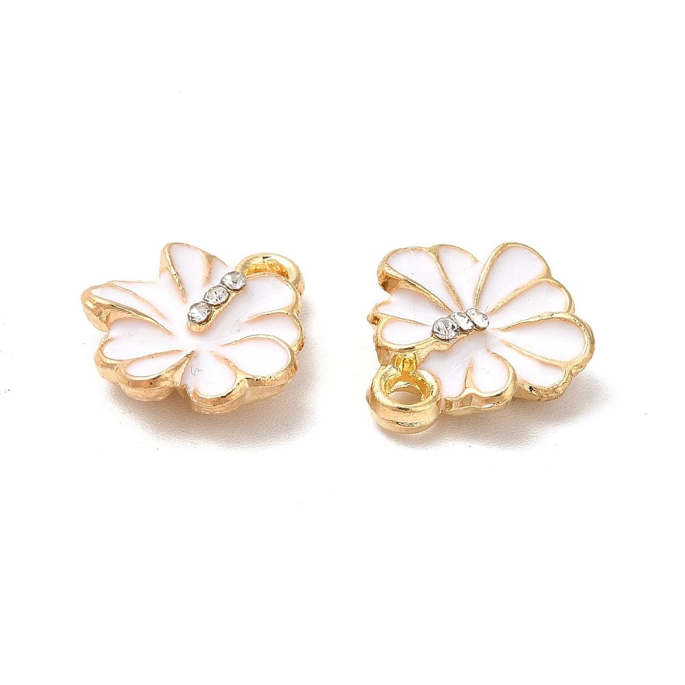 Hibiscus Blomster Vedhæng Med Hvid Emalje, 8 stk. - Uniq Perler - 648900