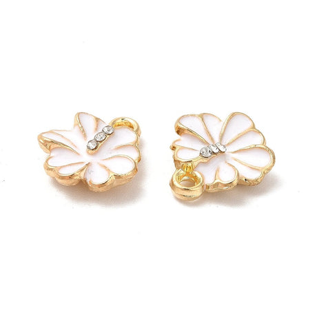 Hibiscus Blomster Vedhæng Med Hvid Emalje, 8 stk. - Uniq Perler - 648900