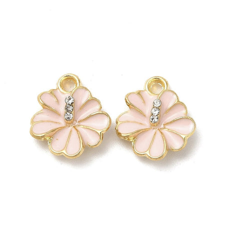 Hibiscus Blomster Vedhæng Med Rosa Emalje, (8 stk.) - Uniq Perler - 114580