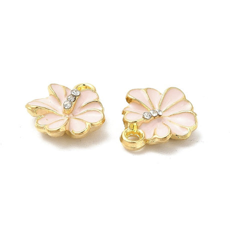 Hibiscus Blomster Vedhæng Med Rosa Emalje, (8 stk.) - Uniq Perler - 114580