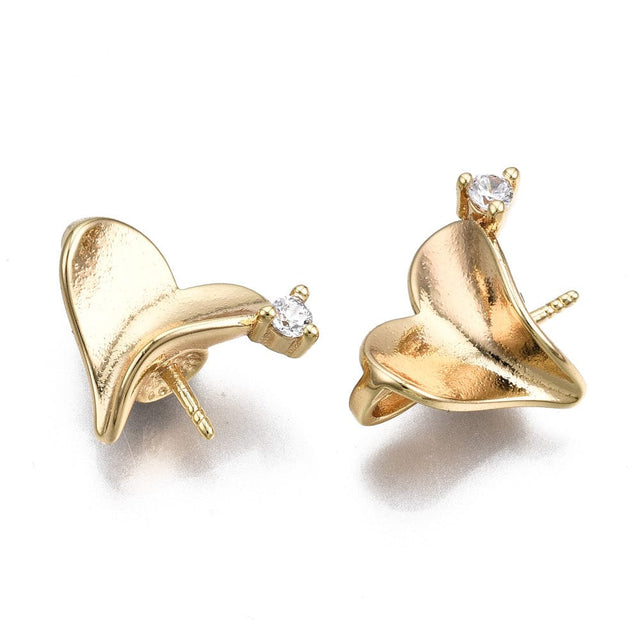 Hjerte Bail Med Zirkonia Til Topboret Perle - Forgyldt (13x14mm), 2 stk. - Uniq Perler - 471319