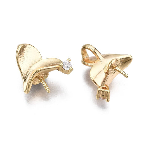 Hjerte Bail Med Zirkonia Til Topboret Perle - Forgyldt (13x14mm), 2 stk. - Uniq Perler - 471319