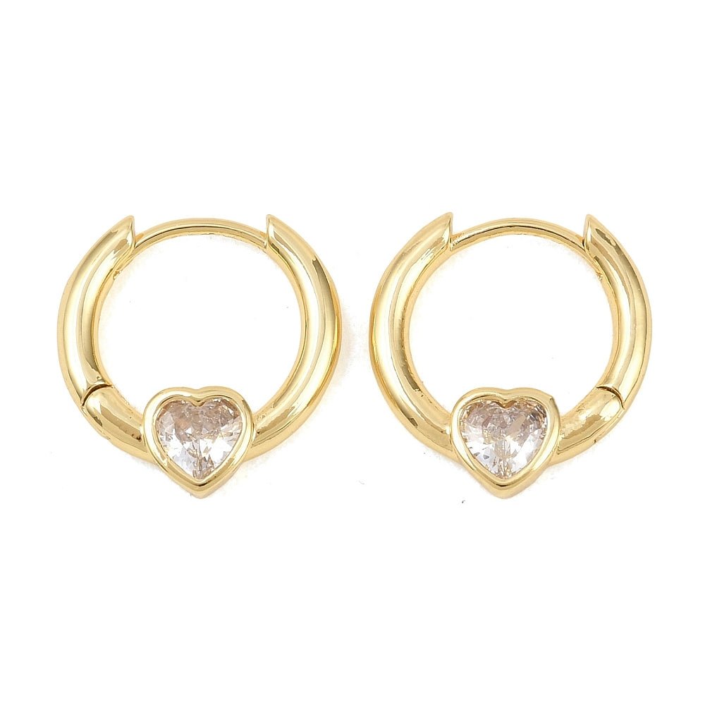 Hjerte Creoler – 18K Forgyldt Messing Med Zirkonia Sten (17x16x3,5mm) - Uniq Perler - 117503