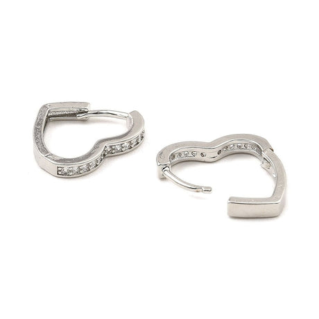 Hjerte Creoler Med Zirkonia Sten - Platin Belagt (16x2mm) - Uniq Perler - 115857