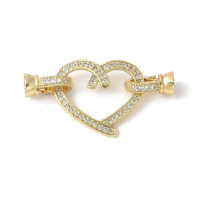 Herzklappe Über Verschluss Mit Zirkonia Steinen – 18K Lang anhaltend Vergoldet (41x21mm) - Uniq Perler - 115279