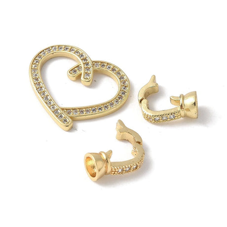 Hjerte Fold Over Lås Med Zirkonia Sten – 18K Langtidsholdbar Forgyldt (41x21mm) - Uniq Perler - 115279