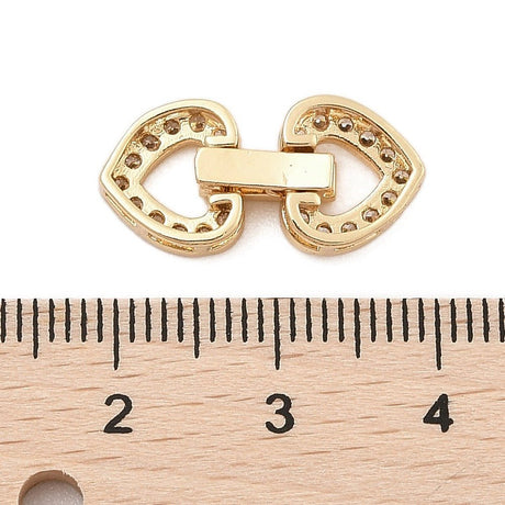 Hjerte Foldelåse Med Zirkonia – 18K Forgyldt Messing (20,5x9,5x3,5~4,5mm) 1 stk - Uniq Perler - 123944