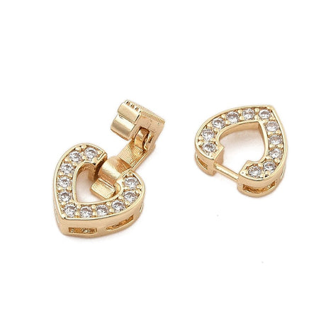 Hjerte Foldelåse Med Zirkonia – 18K Forgyldt Messing (20,5x9,5x3,5~4,5mm) 1 stk - Uniq Perler - 123944