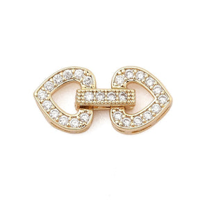 Hjerte Foldelåse Med Zirkonia – 18K Forgyldt Messing (20,5x9,5x3,5~4,5mm) 1 stk - Uniq Perler - 123944