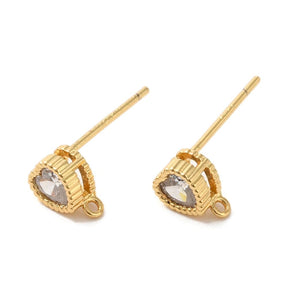 Heart shaped Ear studs With Clear Zirconia Stones, 18K Gold-plated, - Uniq Perler - 112762