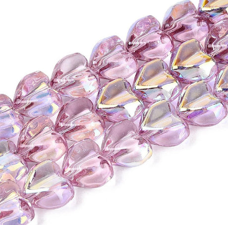 Hjerte Glasperler –Rosa, AB - Belagt, Facetterede (12~13x14~15x8~9mm) - Uniq Perler - 120290